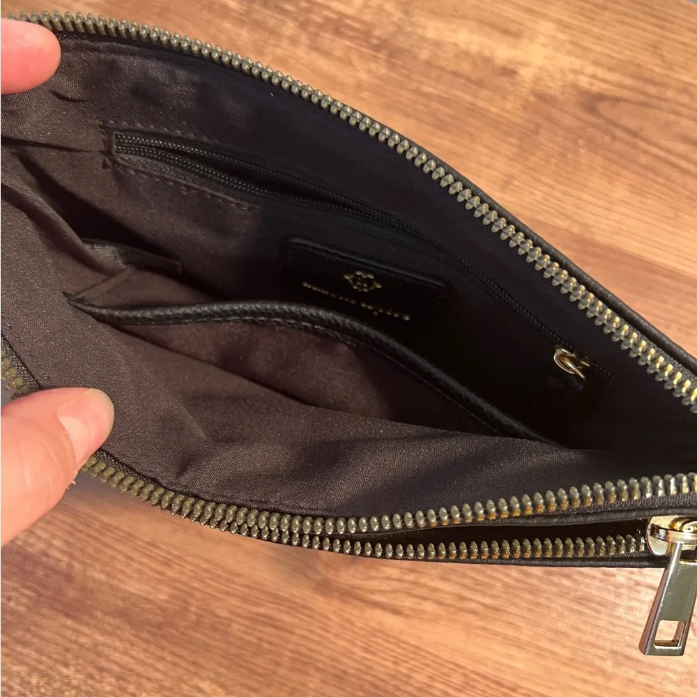 Nanette Lepore Black Leather and Gold‎ Detail Wristlet Clutch Handbag